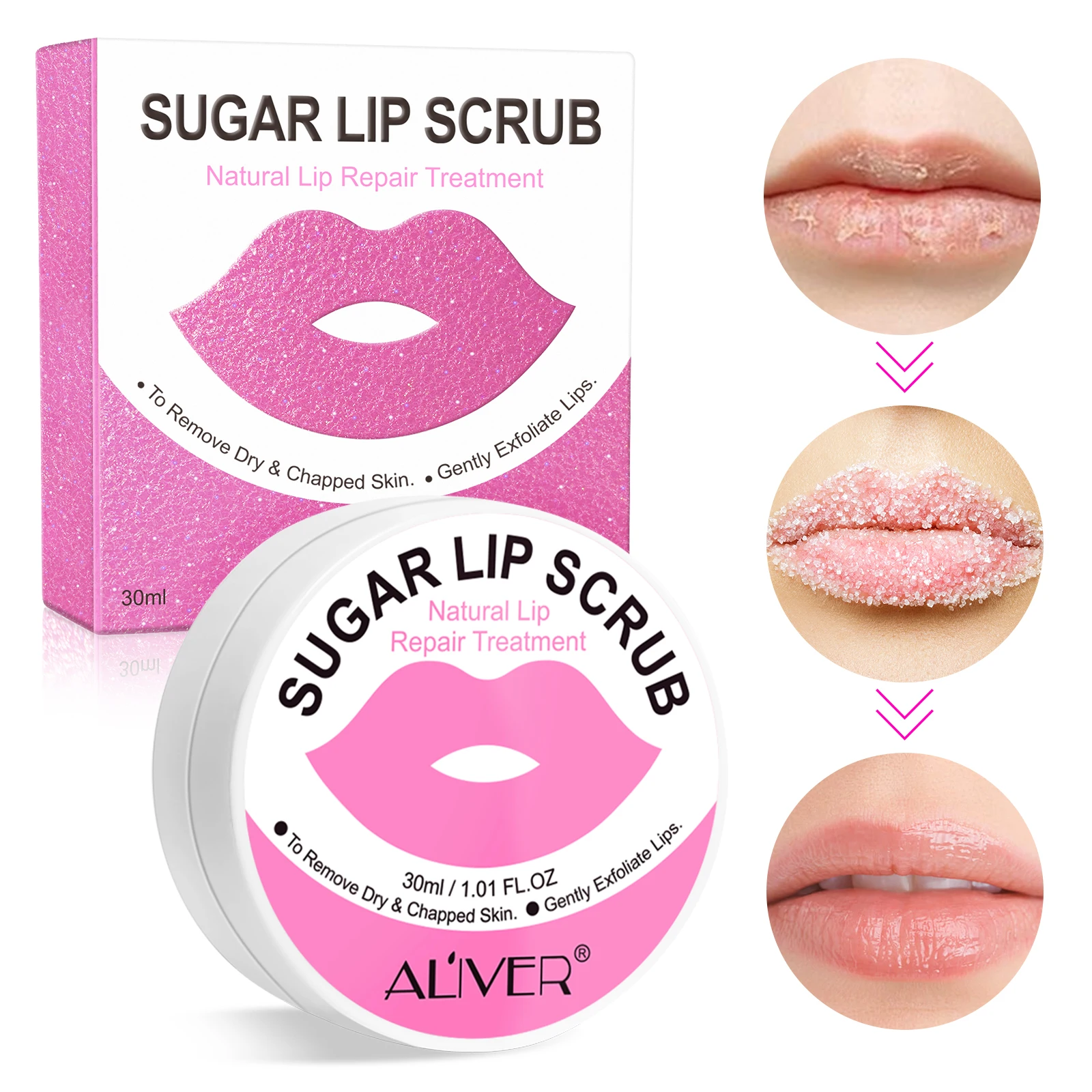 

ALIVER Natural Lip Repair Treatment Exfoliate Moisturize Soften Lips Private Label Sugar Organic Lip Scrub