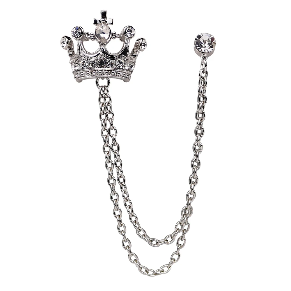 

Brooch Vintage Crystal Crown Chain Pin For Men Jewelry Suits Accessories Lapel Pin Collar Lapel Badge Brooch Wholesale