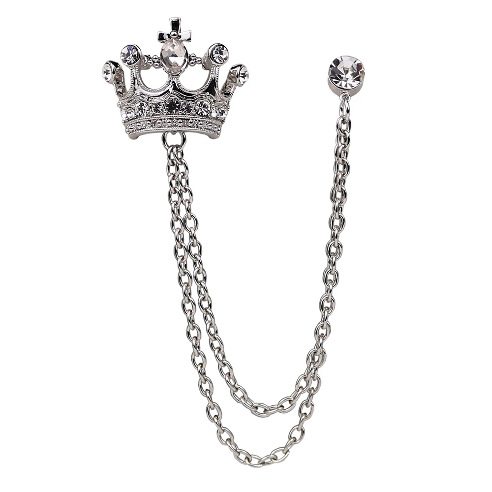 Brooch Vintage Crystal Crown Chain Pin For Men Jewelry Suits Accessories Lapel Pin Collar Lapel Badge Brooch Wholesale