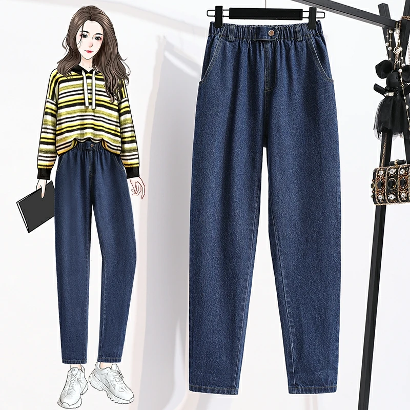 

2021 new wholesale denim trousers female cowboy plus size loose trousers