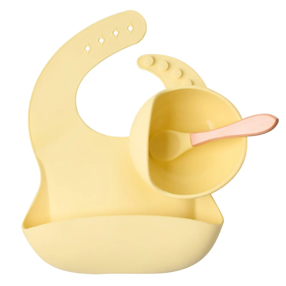 

Food Grade Waterproof Silicone Baby Feeding Bib Sets Bowl and Bib 3 Piece Set