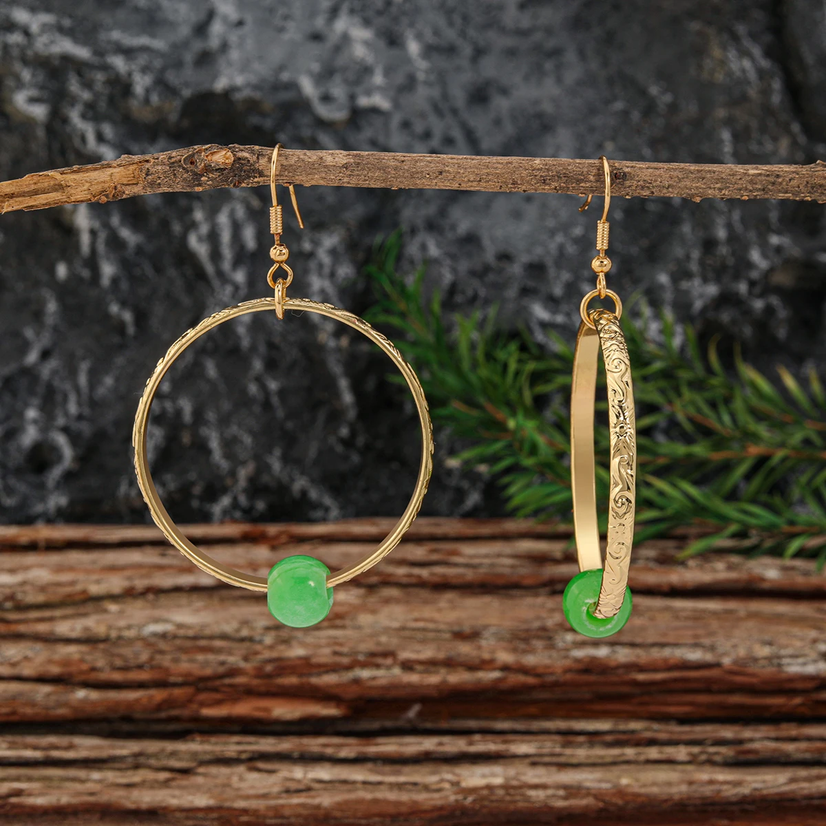 

hawaiian jewelry 3MM wide big hoop tropical wave scroll jade earrings