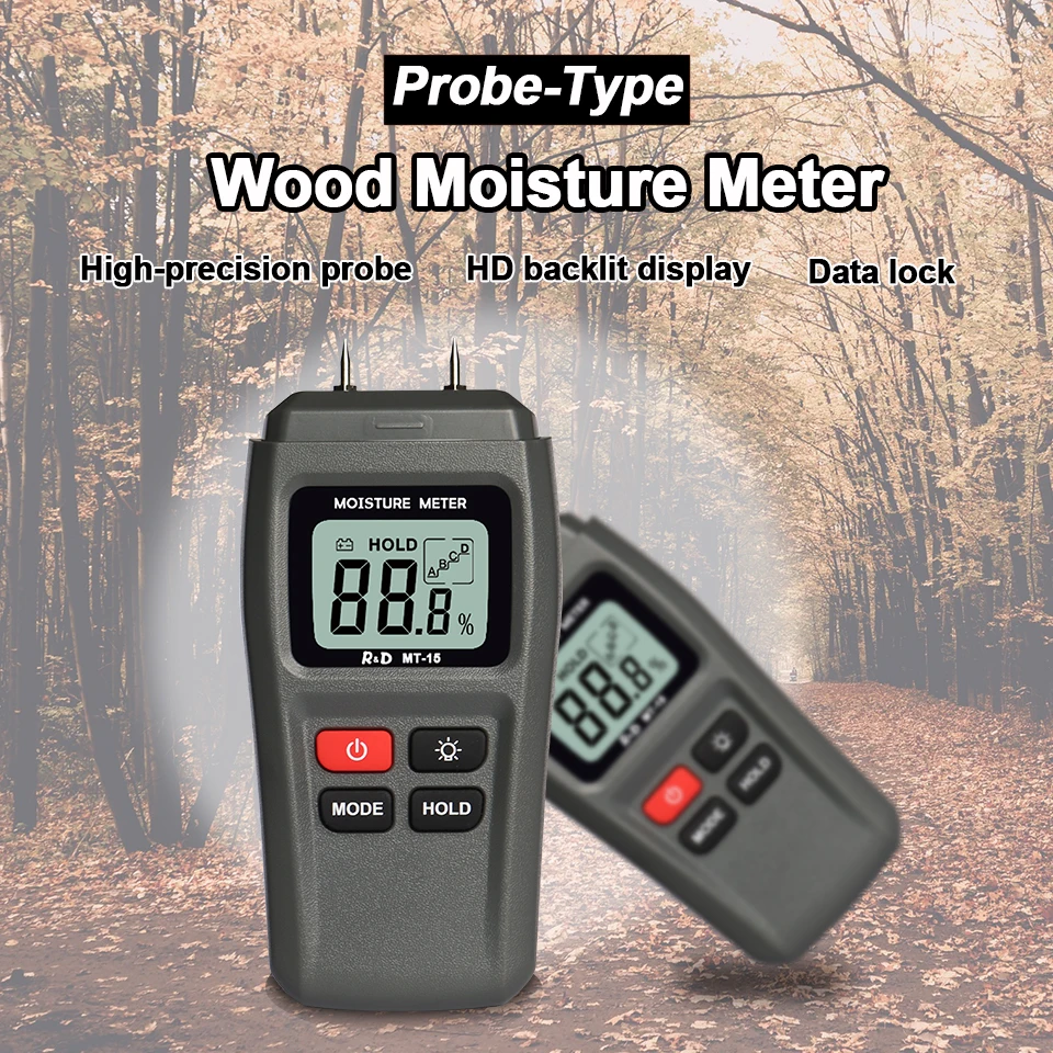 
R&D MT15 Wood Moisture Meter Wood Humidity Tester Hygrometer Timber Damp Detector Tree Density tester ABCD groups with backlight 