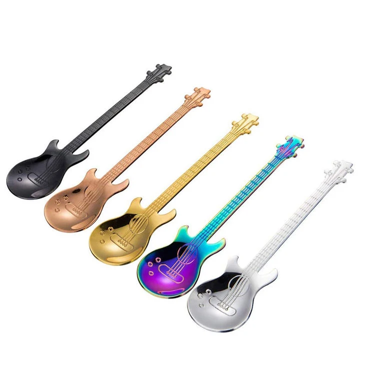 

Colorful 304 stainless steel guitar shaped spoon for dessert tea ice cream coffee spoon restaurant