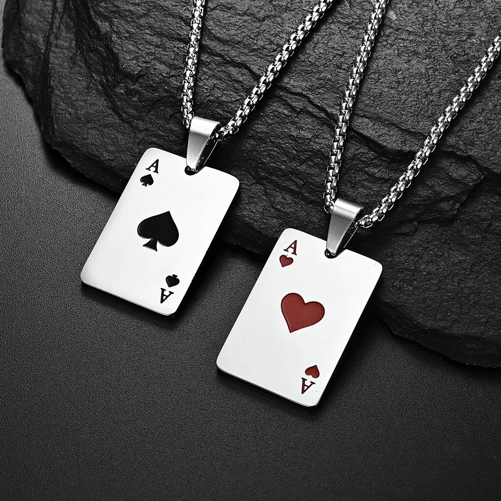 

Ace of Heart Chain Poker Pendant Stainless Steel Necklace Ace of Spades Necklace