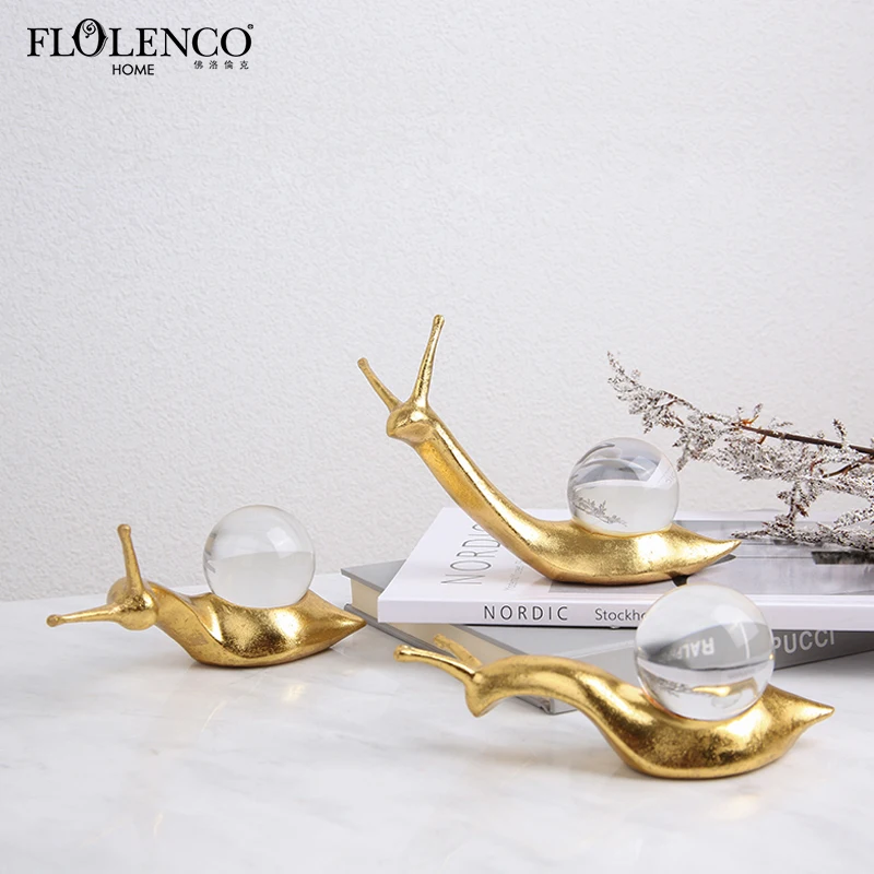 

European Style Nordic Decor Items Crystal Snail Ornament Home Decoration Piece For Living Room, Gold