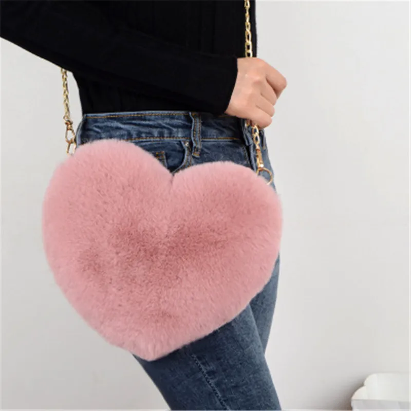 

Fashion Women's Heart Shaped Faux Fur Crossbody Wallet Purse Chain Shoulder Bag Lady Handbag