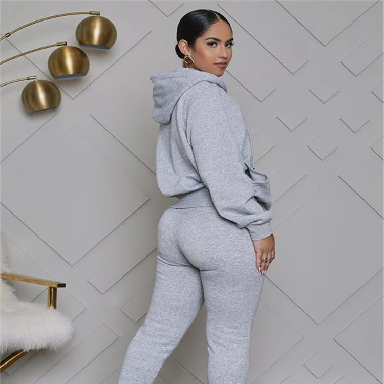 

Custom Women Joggers Two Pieces Jogger Tracksuit Hoodie Sweatsuit Set With Pocket Winter Two Piece Pants Set, Customized color