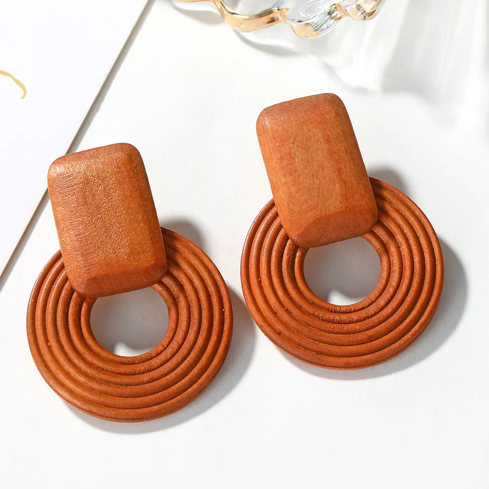 

Wholesale Large Hollow Round Wooden Earrings African Drop Wooden Earrings For Women