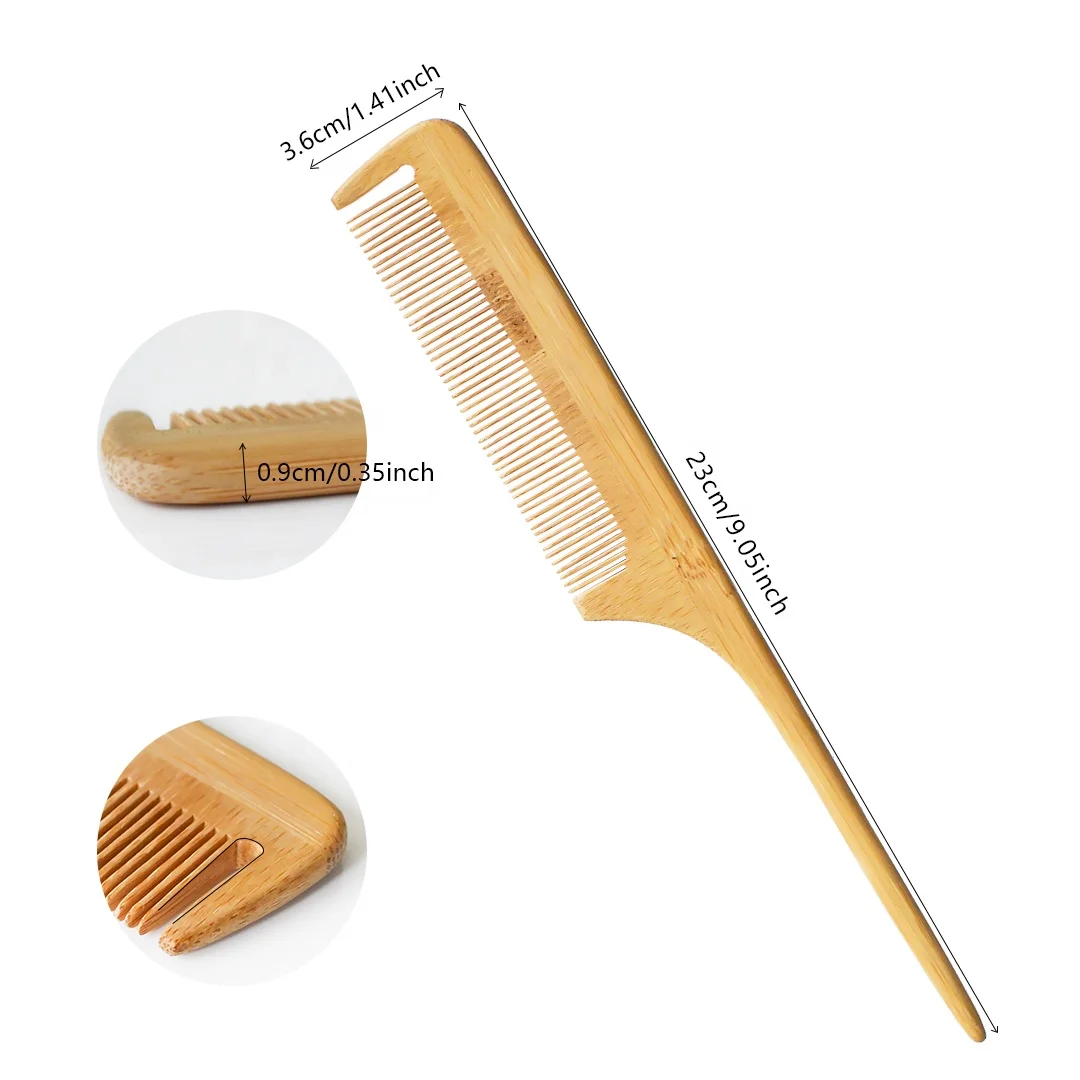 Custom Logo Eco-friendly Bamboo Rat Tail Biodegradable Hair Cutting Comb