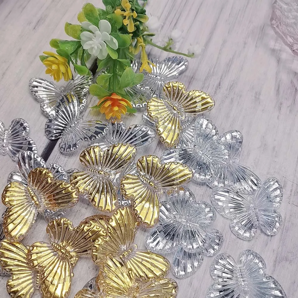 100Pcs Cute Gold Silver Color Butterflies Flat Back Resin Cabochons Scrapbooking DIY Jewelry Hairpin Craft Butterfly Charm