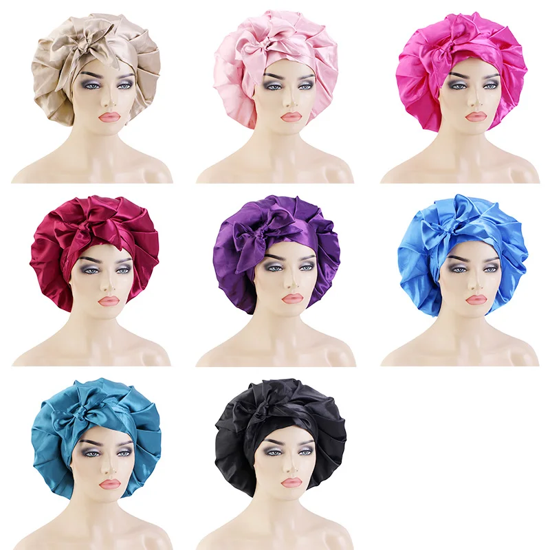 

GTOP Wholesale Custom Vegan Fashion Bonnet With Wide Band Turban Headwrap Satin Silky Bonnets For Women