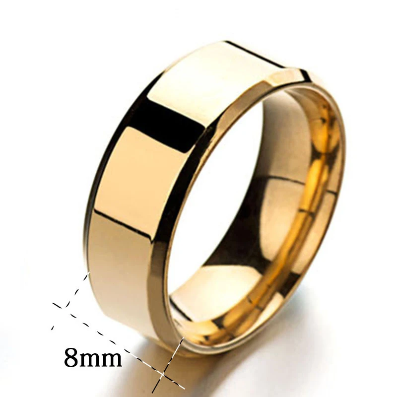 

Factory Sale 8MM Smooth Mirror Titanium Stainless Steel Ring Simple Charm Rings For Men, Silver & black & gold & rainbow & rose gold & blue