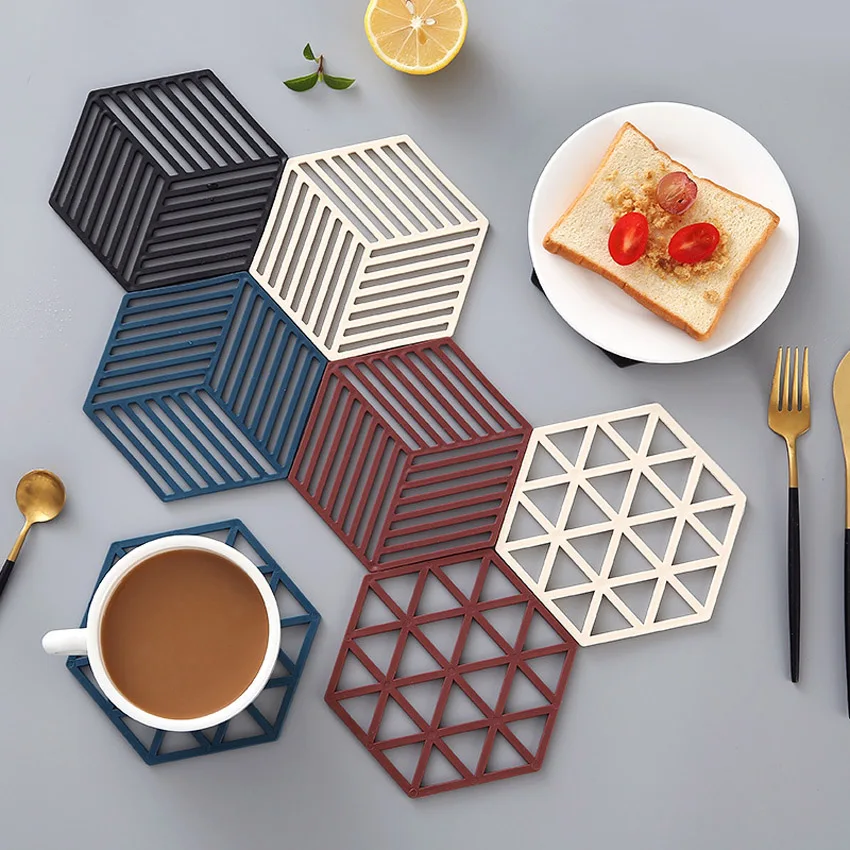 

Silicone Tableware Insulation Mat Coaster Cup Hexagon Mats Pad Heat-insulated Placemat Home Decor Desktop, White/black/brown/blue