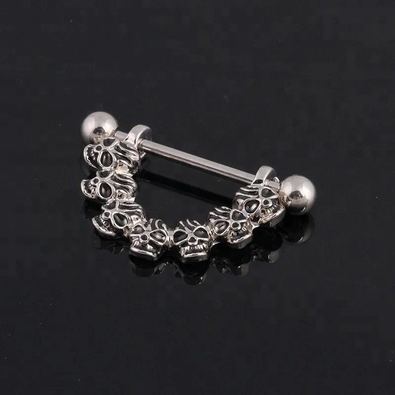 14g Fashion Stainless Steel Skull Nipple Penis Cool Piercing Ring With ...