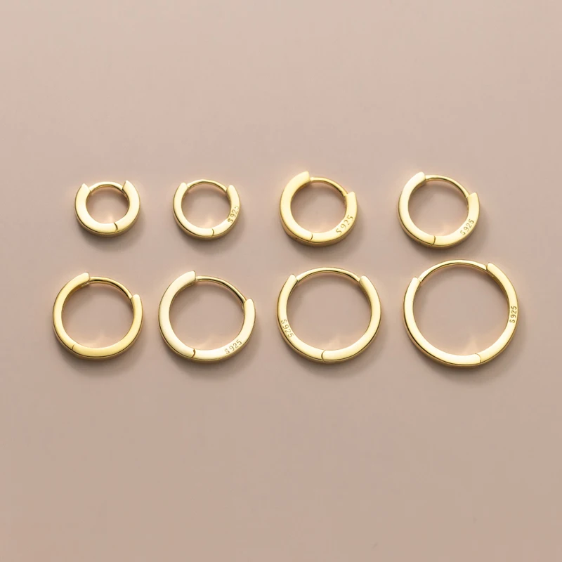 New Arrivals Different Size Round Smooth 18K Gold Plated S925 Sterling Silver Huggies Hoops Earrings