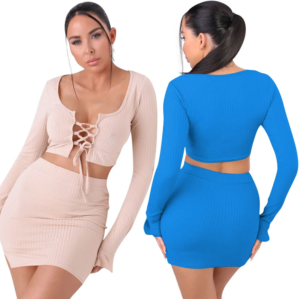 

2021 Elegant Autumn Sexy Stylish Women Solid Color Hollow Out Bandage Top Split Hip Long Sleeve Club Bodycon Mini Short Dresses
