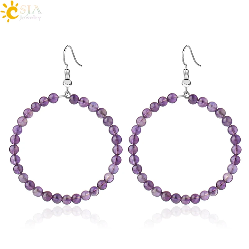 

CSJA wholesale natural gemstone 4mm round bead crystal drop earrings G363