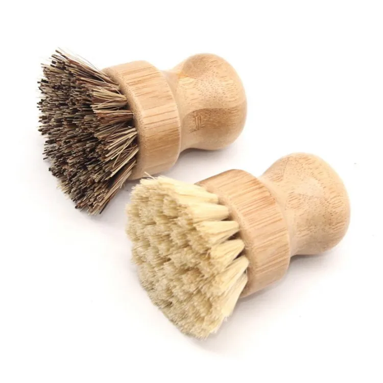 

Amazon hot sale natural scrub washing pot brush durable portable bamboo dish brush for kitchen, Wood color