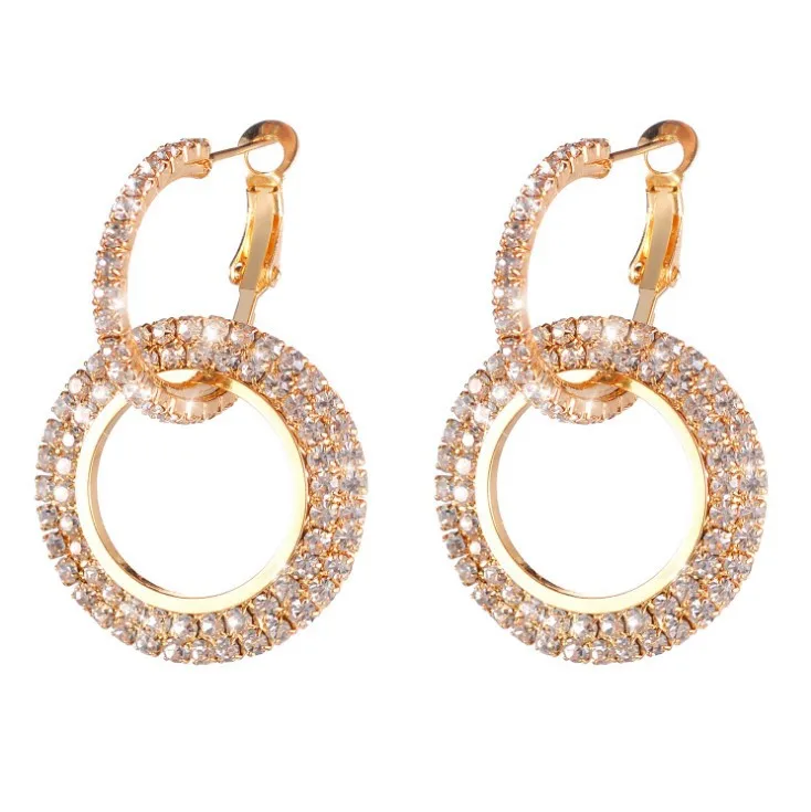 

Lates Style Handmade Clear Rhinestone Round Circle Earrings Jewelry Women Hoop Earrings, Picture