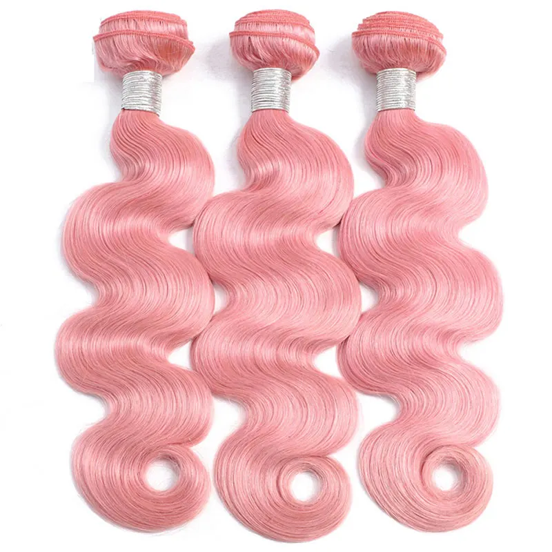 

Remy 100% Human Hair 3 In 1 Pink Brazilian Body Wave Bundles And Closure Pink Bundles With Closure