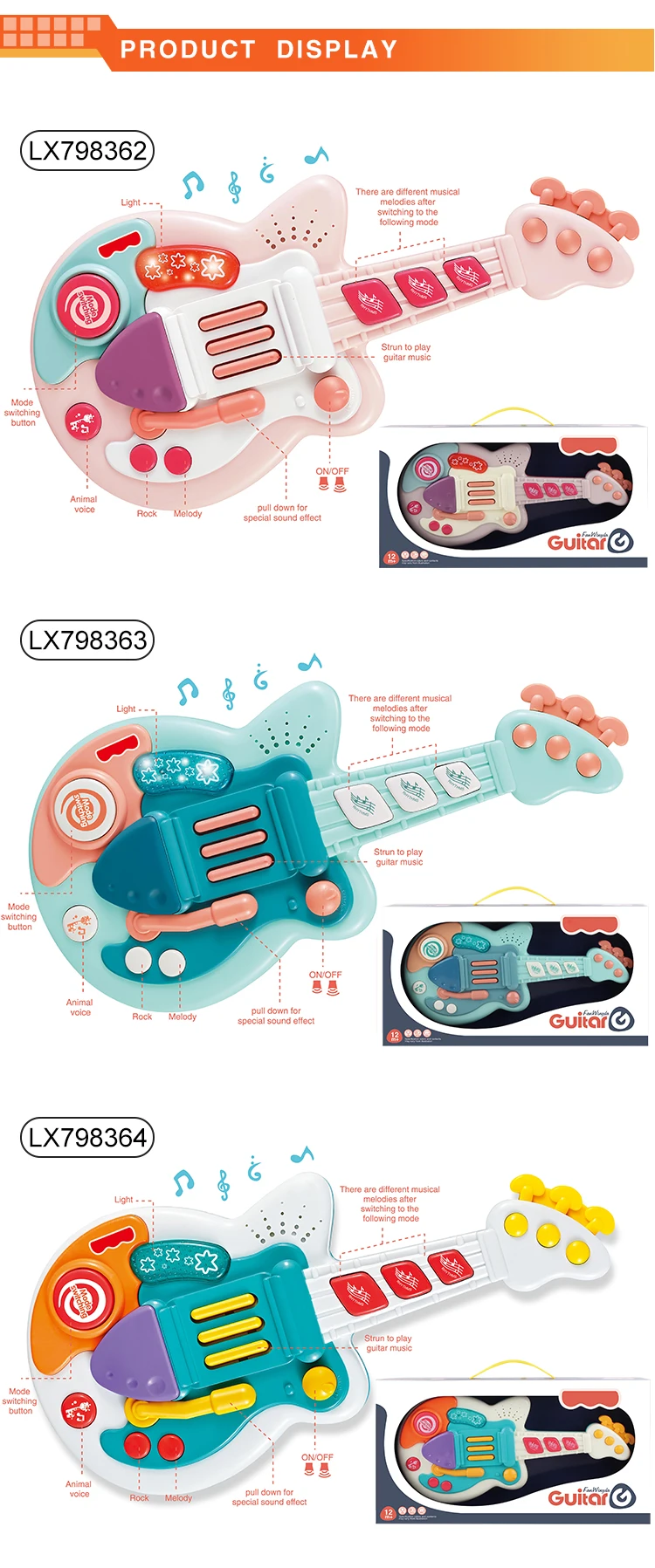 New Arrival Wlectric Multi-function Colorful Baby Toy Guitar With Music And Light For Kids