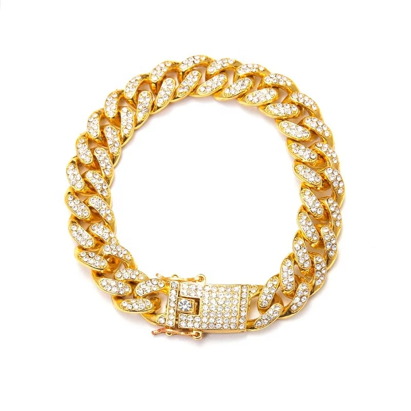 

Fashion Jewelry Miami Zirconia Diamond Crystal Cuban Bracelet 18k Yellow Gold Hip Hop Men's Jewelry Cuban Chain Bracelet