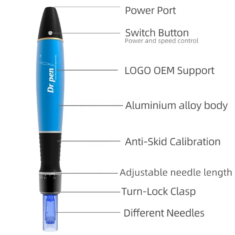 

Newest Wireless Derma Pen Dr Pen Powerful A1 Mesotherapy Microneedle Dermapen, Blue and silver