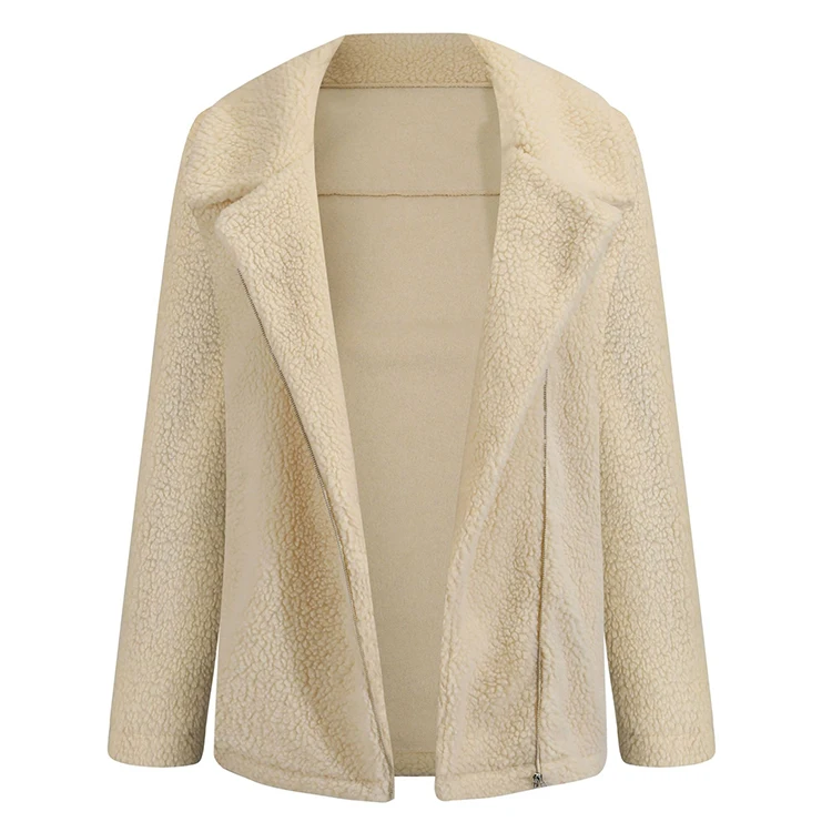 

Autumn Winter Lady Warm Soft Plush Jackets Top Zip Turn Down Collar Outwear Coats Lady Faux Fur Thicken Women Coat Jacket