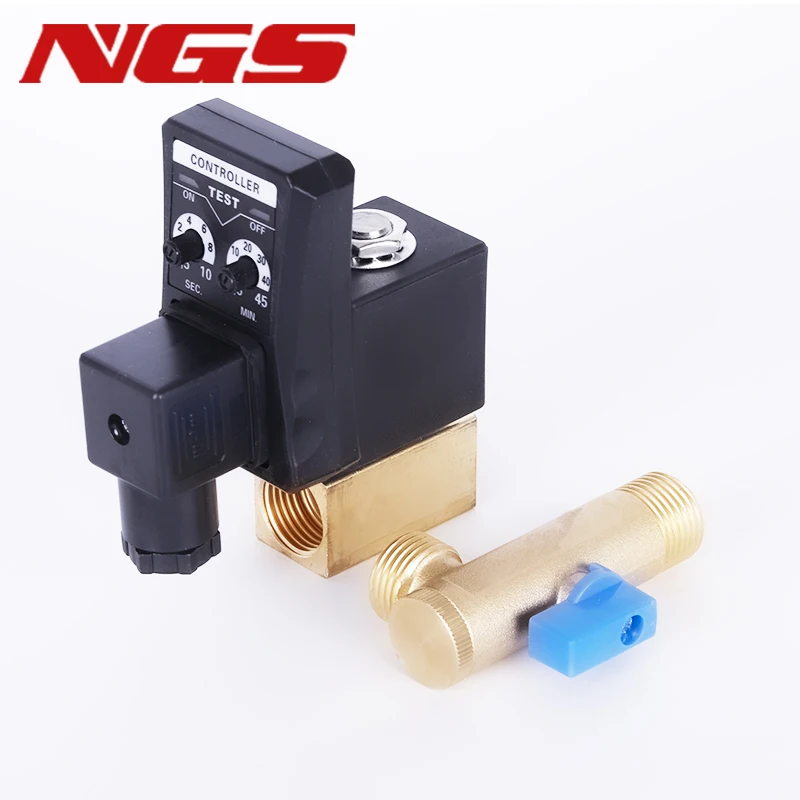 

1/2" DN15 Air Compressor Auto Time Delay Switch Split Pneumatic Electronic Timer Drain Solenoid Valve Controller 110V-230V