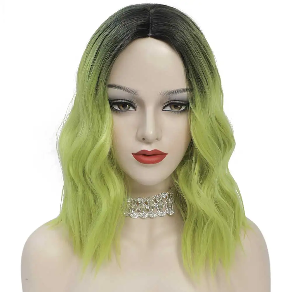 

G&T Wig Green Wig Short Bob Wavy Wigs for Women Heat Resistant Synthetic Fiber Costume Party Halloween, Multi color