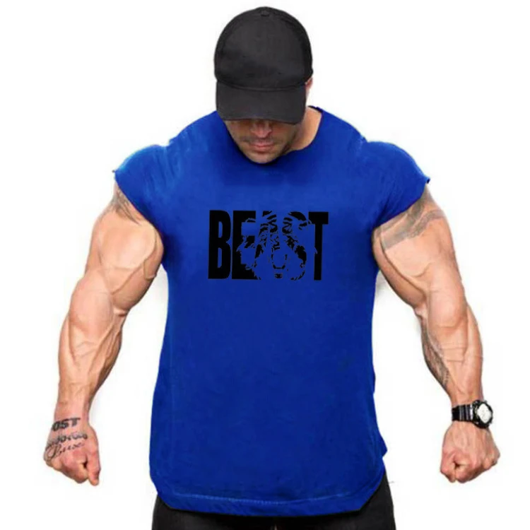

2019 summer New men elastic force Loose GYM clothes printing Letter pattern Muscular man Run Short sleeve Tees, Colors