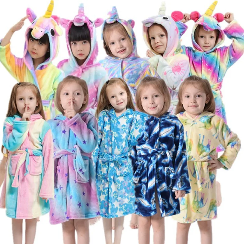 
New Winter Big Boys Girls Bath Robe Children Unicorn Hooded Flannel Pajamas Lengthen Bathrobes for Teenage Boy Cartoon Pajamas  (62571612552)