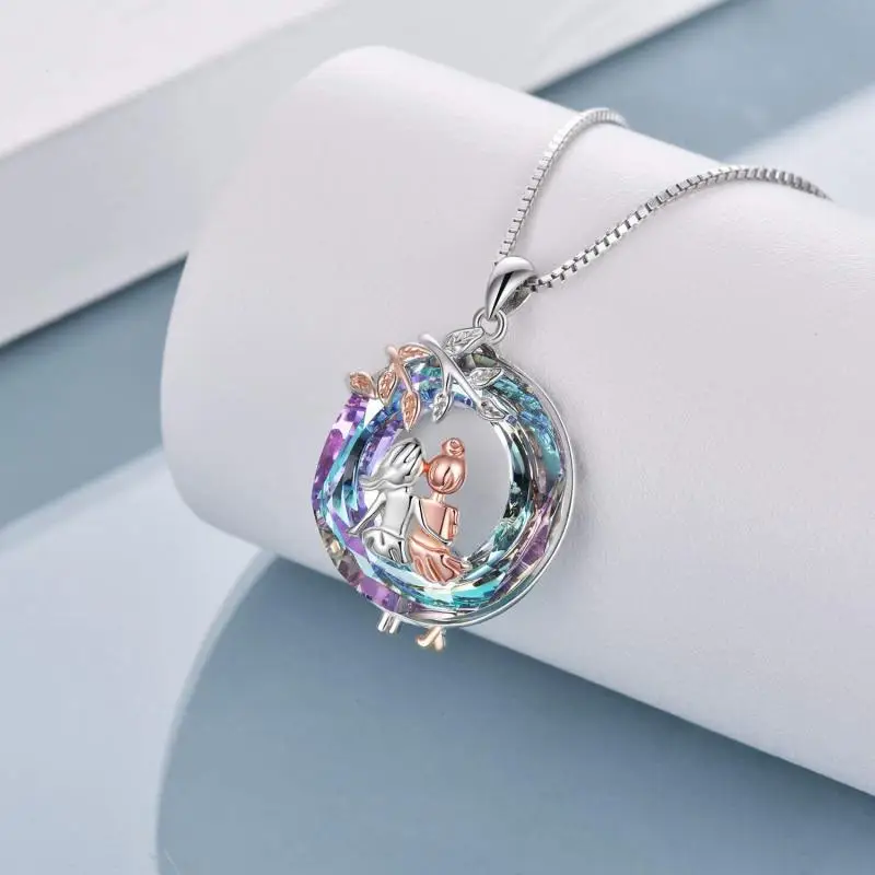 

Fashion Colored Crystal Chakra Stone Pendant Gem Round Sisters Necklace