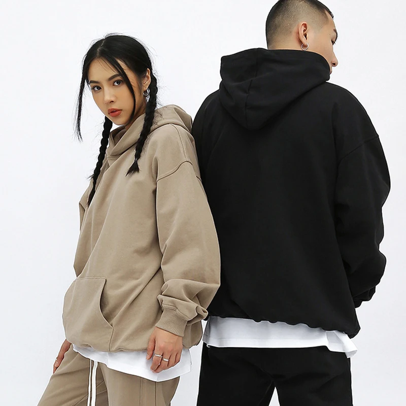 

Street solid color loose heavyweight hooded sweater unisex men's and women's cotton hoodies