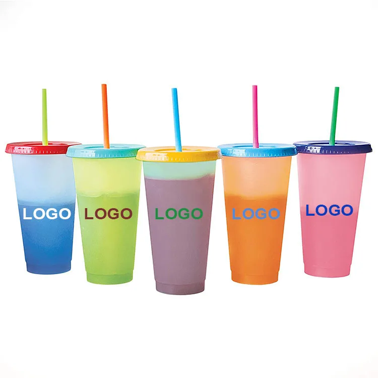 

Wholesale Cheap Price Private Label Printing Logo Confetti Anti-fall PP Plastic Color Changing Cup with Straw, Customized color