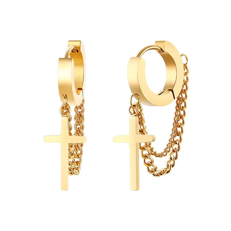 

Fashion Cross layer double chain circle titanium steel 18k gold plated women luxury earrings