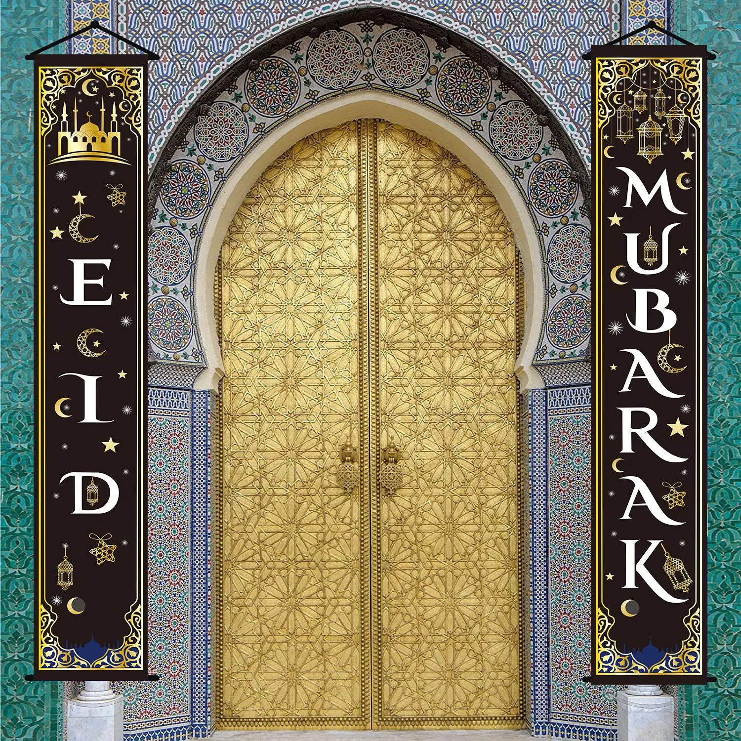 

Nicro Green Muslin Ramadan Kareem Castle Eid Mubarak Party Supplies Home Hanging Door Banner Background Ornaments Decoration