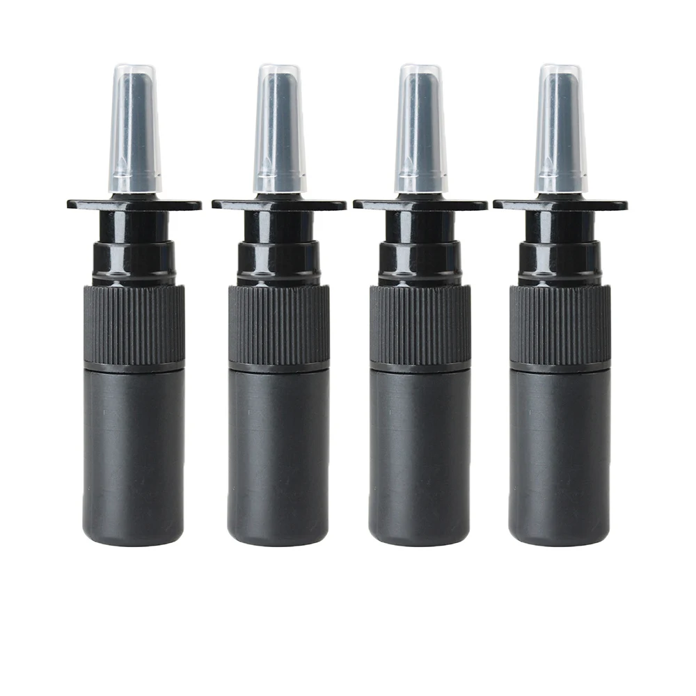 

in Stock 5ML/0.17oz Mini Empty Refillable Plastic Cosmetic Travel Packing Solid Black Nasal Spray Bottles