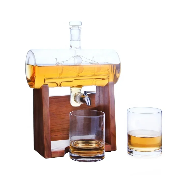 

Amazon Hot Sale Hand Made Borosilicate Glass Bourbon Wine Barrel Liquor Decanter Whiskey Set for Alcohol with Glasses Box, Transparent