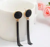 

New Fashion Golden Silver Plated Dangle Hanging Black Rhinestone Long Drop Earrings