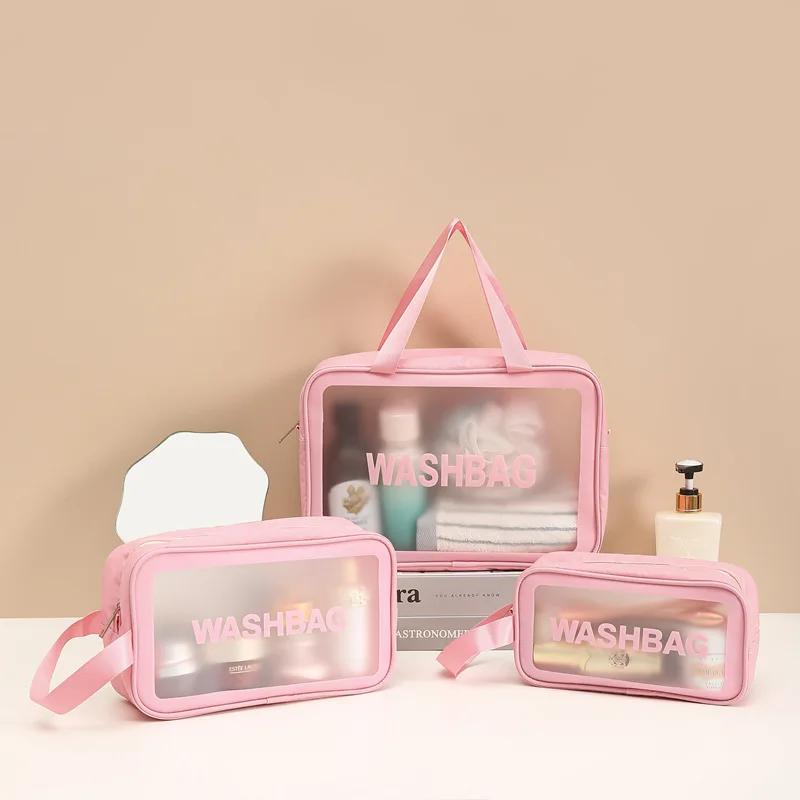 

Fashion Travel Custom Logo Clear Pvc Zippered Clear Toiletry Pink Black Makeup Bag Transparent Wash Bag Storage Cosmetic Bag