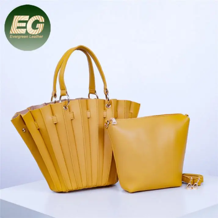 

Fashion plain PU leather handbag sets with pouch basket shape pleated bag set of handbags wholesale from China factory market SH