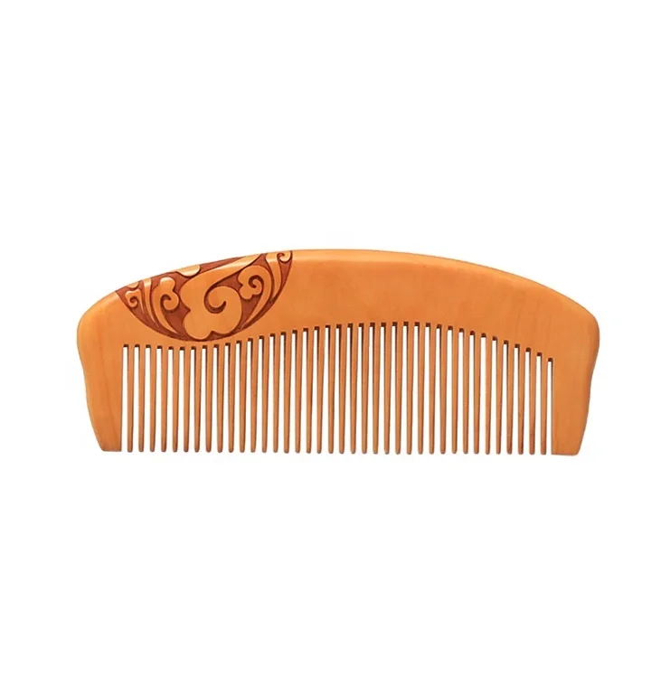 

Wholesale natural high quality men peach wood beard hair comb for portable, Natural color