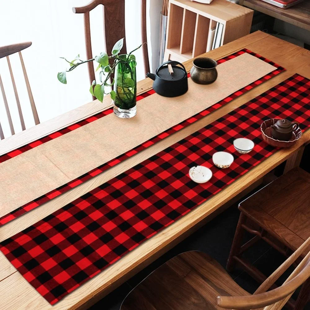 

Ourwarm Christmas Decoration Buffalo Plaid & Burlap Christmas Table Runner