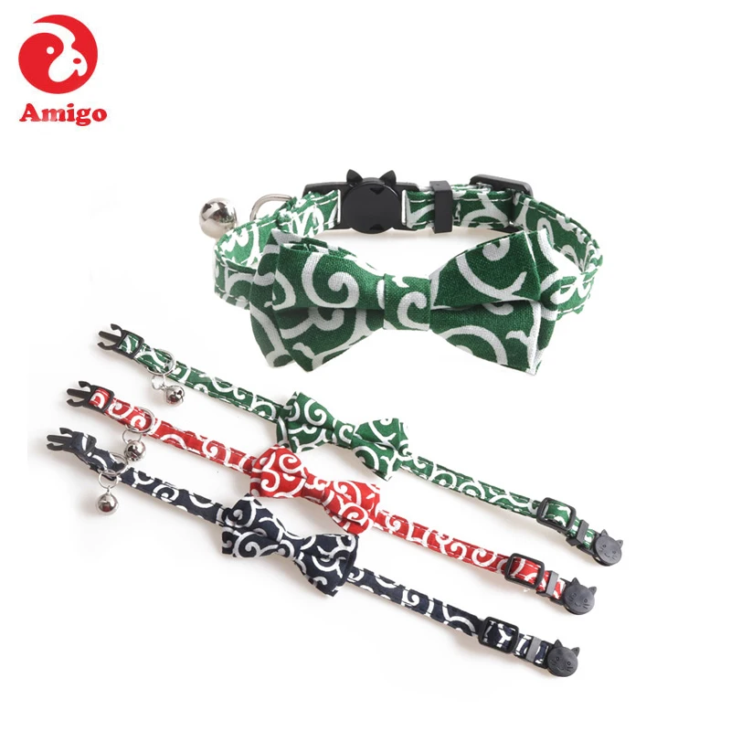 

Amigo wholesale japanese style fashion pet neck collar floral cute bow tie quick release cat collar with bells, Show as picture or custom