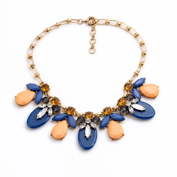 

xl01433 Wholesale Women Fashion Jewellery Africa Gold Chunky Gemstone Resin Acrylic Fashion Necklace Statement Jewelry
