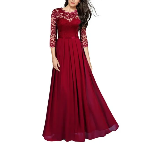 

Manufacturers wholesale new evening dress chiffon patchwork lace dress elegant one-piece dress, Pink