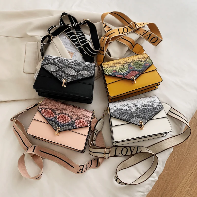 

Factory direct sales serpentine pu leather ring lock female square hand bag ladies shoulder crossbody sling bags for women, 4colors