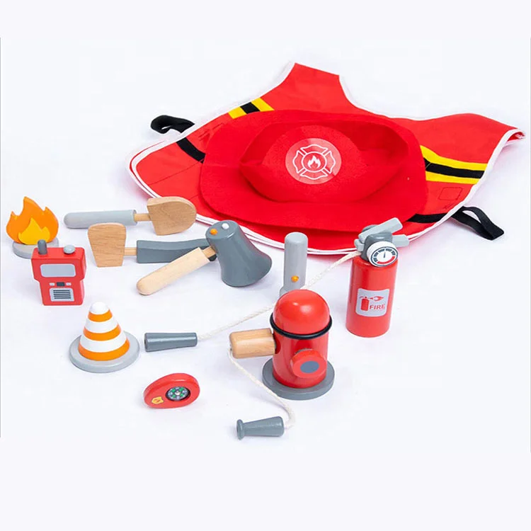2025 New Wood Early Education Simulation Fire Tools Set Children's Firefighter Role Playing Games Kids Wooden Tool Set Toys